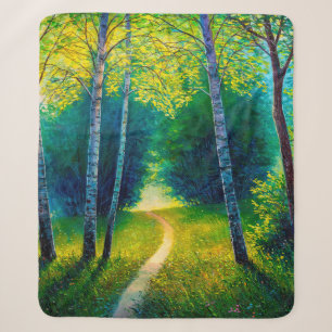 Ölgemälde Waldlandschaft, schöne Sonnenstraße Sherpadecke