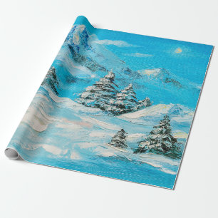 Ölgemälde, Winterberglandschaft mit Fichte Geschenkpapier