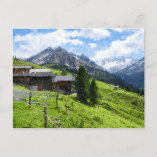 Ölgemäldebild der österreichischen Alpen. Stall. Postkarte