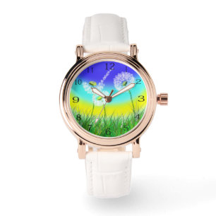 Ölgemalte Löwenzahn-Unkraut-Uhr, Armbanduhr