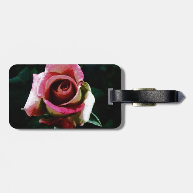 Ölgemalte rote Rose Gepäckanhänger (Rückseite horizontal)