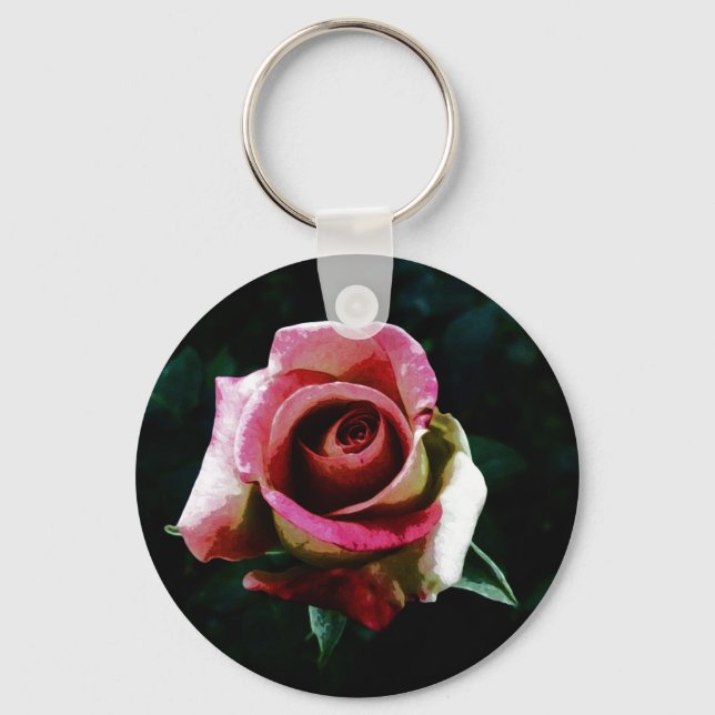 Ölgemalte rote Rose Schlüsselanhänger (Vorderseite)