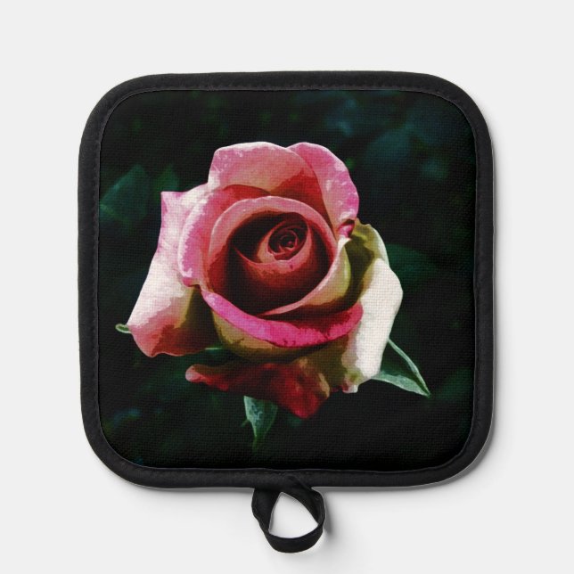 Ölgemalte rote Rose Topflappen (Vorderseite)
