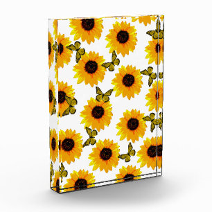 Ölgemalte Sonnenblumen und Schmetterlinge, Fotoblock