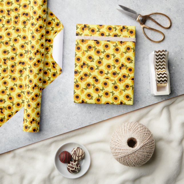 Ölgemalte Sonnenblumen und Schmetterlinge, Geschenkpapier (Kunsthandwerk)