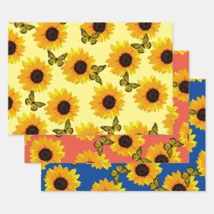 Ölgemalte Sonnenblumen und Schmetterlinge, Geschenkpapier Set