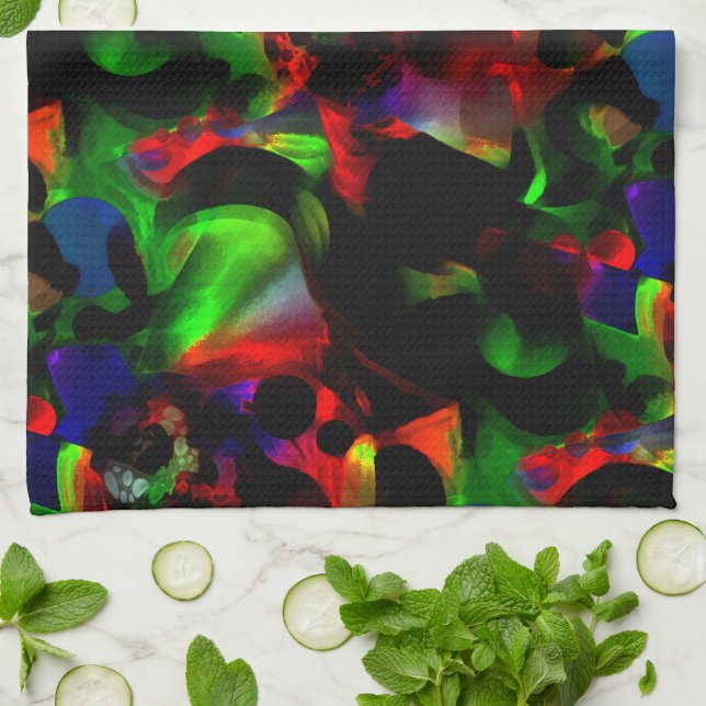 Ölige grüne und rote Flecken mit dunklen Teilen Geschirrtuch (Gefaltet)