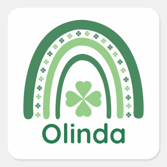 Olinda Name Clover Boho Rainbow Quadratischer Aufkleber (Vorderseite)