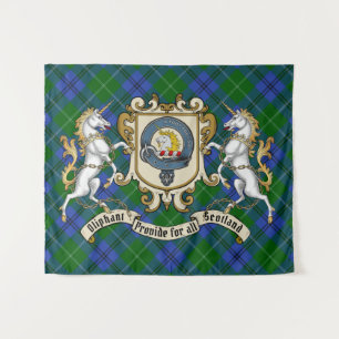 Oliphant Clan Abzeichen & Unicorns w/Tartan Wandteppich