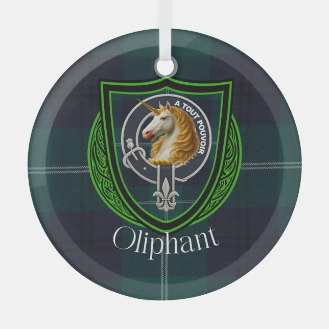 Oliphant Scottish Clan Tartan & Crest Ornament Aus Glas (Vorderseite)