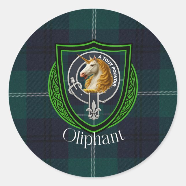 Oliphant Scottish Clan Tartan & Crest Runder Aufkleber (Vorderseite)