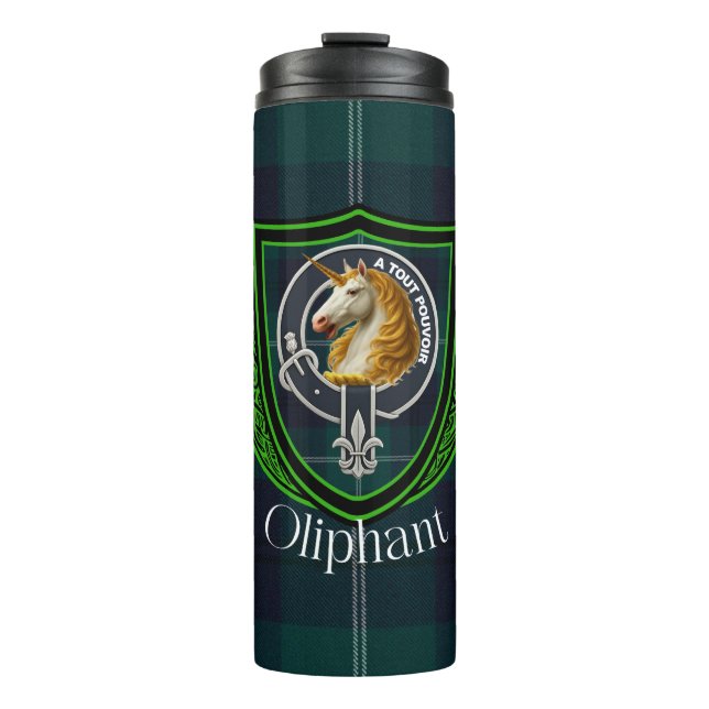 Oliphant Scottish Clan Tartan & Crest Thermosbecher (Vorderseite)