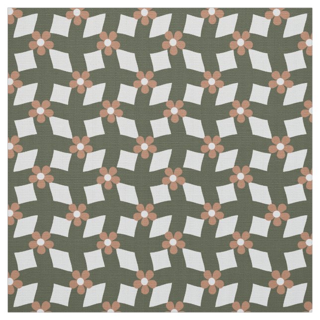 Oliv Abstractes Blumenraster - Polyestergewebe Stoff (Muster)
