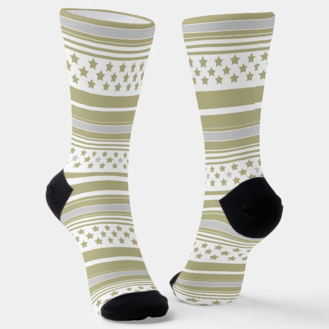Oliv gestreiftes Muster mit Sternen Socken (Gewinkelt)