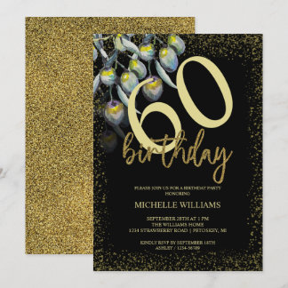 Oliv Glitter Gold Kalligrafie Geburtstag Einladung