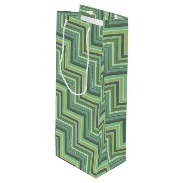 Oliv Green Stripes Pattern Geschenktüte Für Weinflaschen (Vorderseite Schrägansicht)