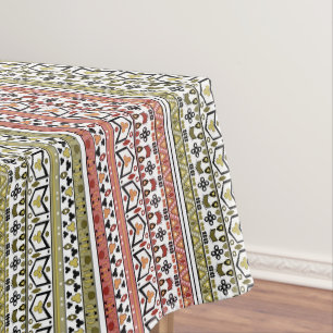 Oliv- und Braungeometrisches ethnisches Ornament Tischdecke