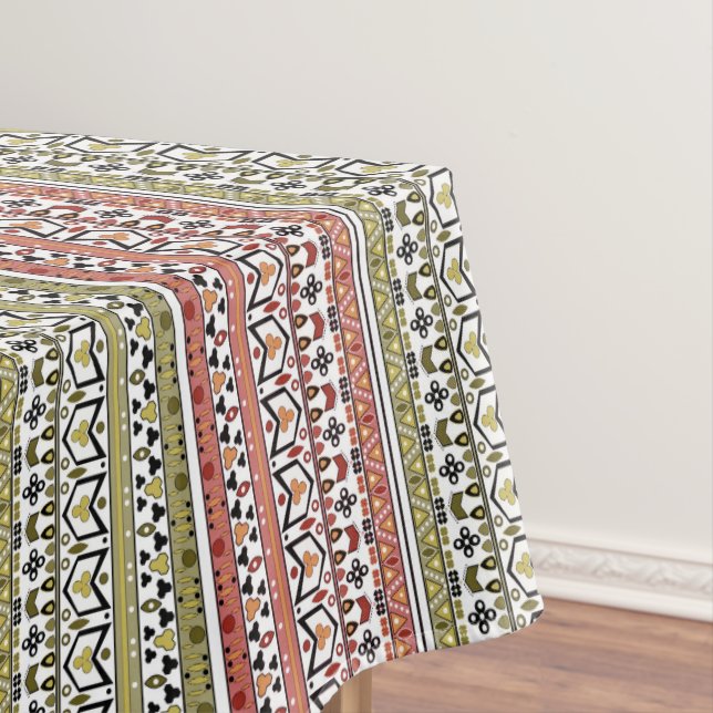 Oliv- und Braungeometrisches ethnisches Ornament Tischdecke (Beispiel)
