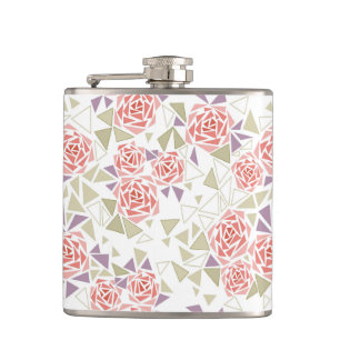 olivbeiger Mosaik-Blumenmuster Retro  Flachmann