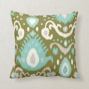 Olive and Aqua Ikat Print Kissen