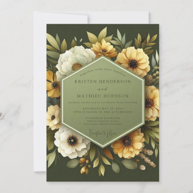 Olive Anemone Autumn Wedding Einladung (Vorderseite)