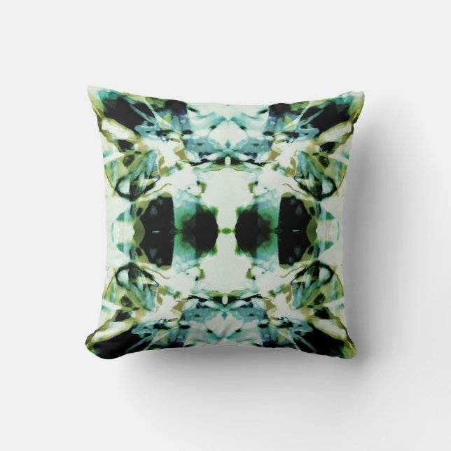 Olive Aquamarin Green Black Floral Symmetrisches D Kissen (Vorderseite)