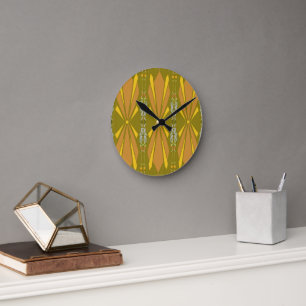 Olive Art Deco Gold Burg Runde Wanduhr