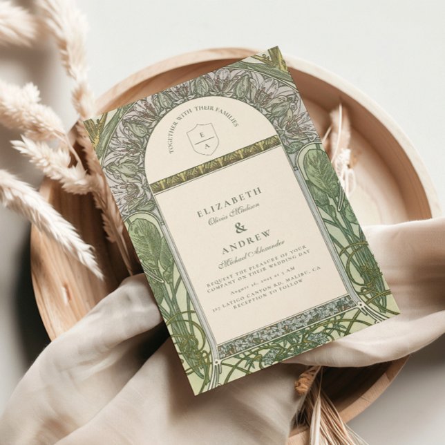 Olive Art Nouveau Hochzeit Einladung (Von Creator hochgeladen)