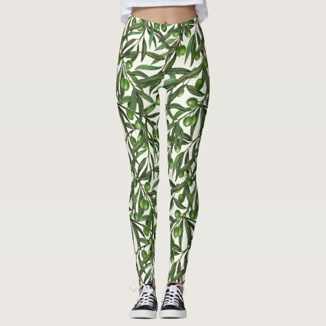 Olive-Äste auf weißer Seite Leggings (Vorderseite)