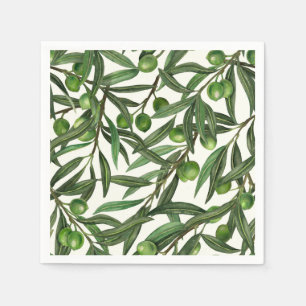 Olive-Äste auf weißer Seite Serviette