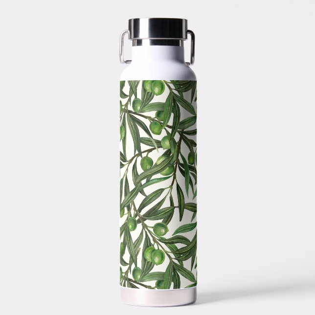 Olive-Äste auf weißer Seite Trinkflasche (Vorne)