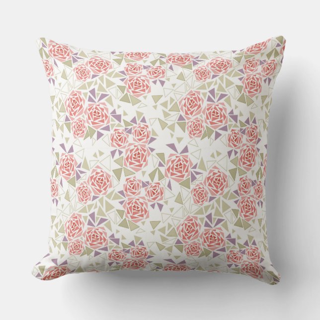 olive beige mosaic floral pattern retro  kissen (Vorderseite)