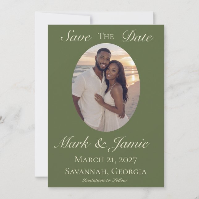 Olive & Beige Save the Date (Vorderseite)