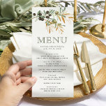 Olive Blätter Gold Branch Hochzeit Menükarte<br><div class="desc">Elegante Speisekarte mit schönen Blätter und moderner Typografie.</div>