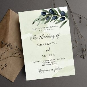 Olive Blätter Grüne Aquarellschrift Hochzeit Einladung