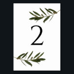 Olive Blätter Grüne Hochzeit Tischnummer<br><div class="desc">Dieses Design umfasst Oliven-Blätter und Zweige. Die wunderschöne Vegetation der Oliven-Blätter ergänzt die elegante, moderne Kreissage, die den Hochzeitstag umkreist. Eine perfekte Verbindung von Moderne und Chic mit rustikalen Olivenfarben. Olivgrün, Schwarz und Weiß passen perfekt zu einer mediterranen Hochzeit. Einzigartiges Hochzeitsdesign mit modernen Tischnummern. Auch die passenden Hochzeitseinladungen und andere...</div>