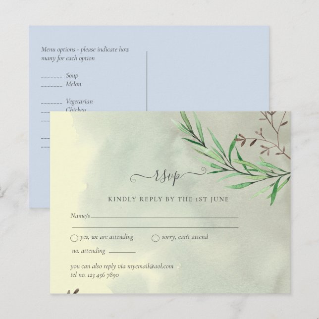 Olive Blätter Wedding Dusty Blue Lemon UAWG Postkarte (Vorne/Hinten)