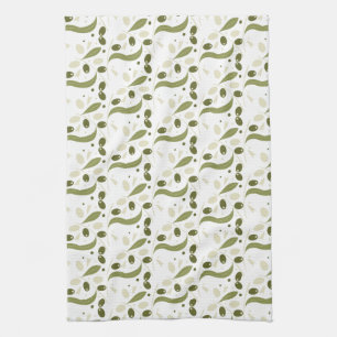 Olive Blätter Zweige Botanische Grünflächen Design Geschirrtuch