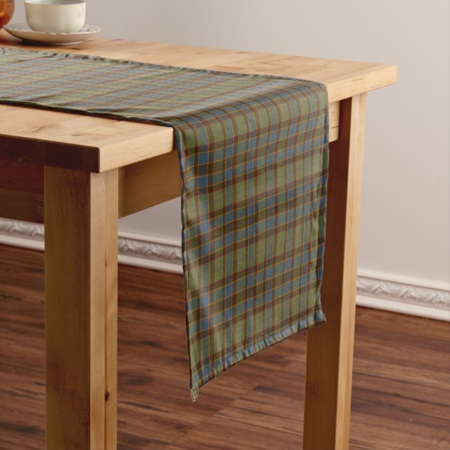 Olive Blue Orange Plaid Tartan Table Runner Kurzer Tischläufer (Beispiel)