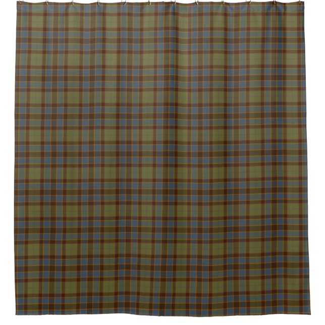 Olive Blue Orange Tartan Plaid Shower Curtain Duschvorhang (Vorderseite)