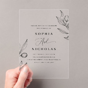Olive Botanical Wedding Elegante italienische Ve Acryleinladungen