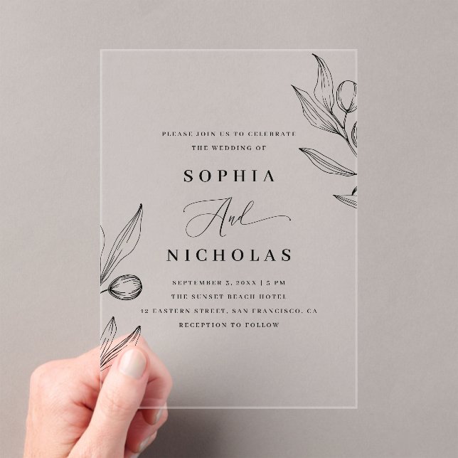 Olive Botanical Wedding | Elegante italienische Ve Acryleinladungen (Insitu (Handheld))