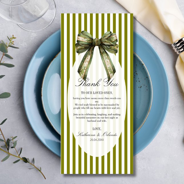 Olive-Bow-Hochzeitsplatzsetting-Dankeskarten Programm (Von Creator hochgeladen)