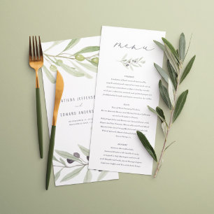Olive Branch Aquarell bemalt Hochzeit Menükarte