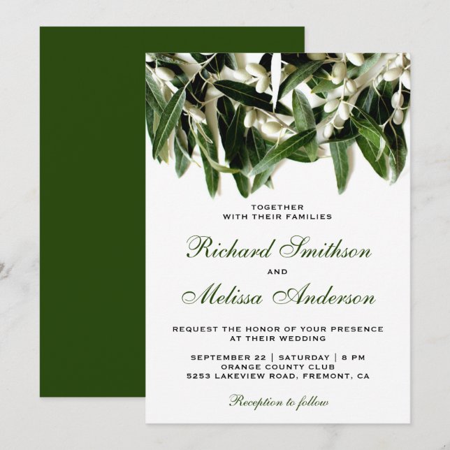 Olive Branch Blätter Botanische Hochzeit Einladung (Vorne/Hinten)