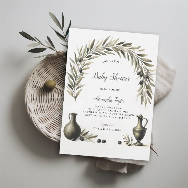 Olive Branch Boho Arch Urns Neutral Baby Dusche Einladung (olive branch gender neutral baby shower invitation boho arch watercolor modern minimalist elegant)