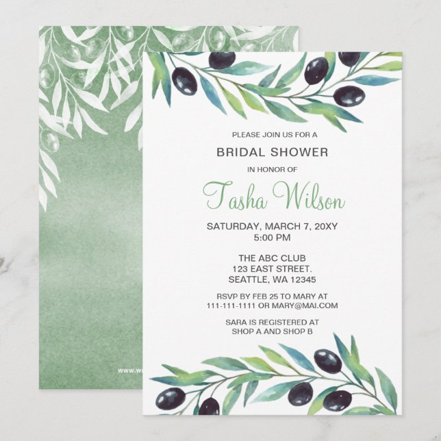Olive Branch Botanisches Brautparty Einladung (Vorne/Hinten)