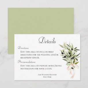 Olive Branch Bouquets Hochzeitsdetails Begleitkarte