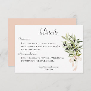 Olive Branch Bouquets Hochzeitsdetails Begleitkarte
