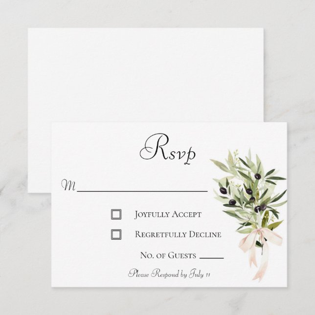 Olive Branch Bouquets Wedding RSVP Karte (Vorne/Hinten)